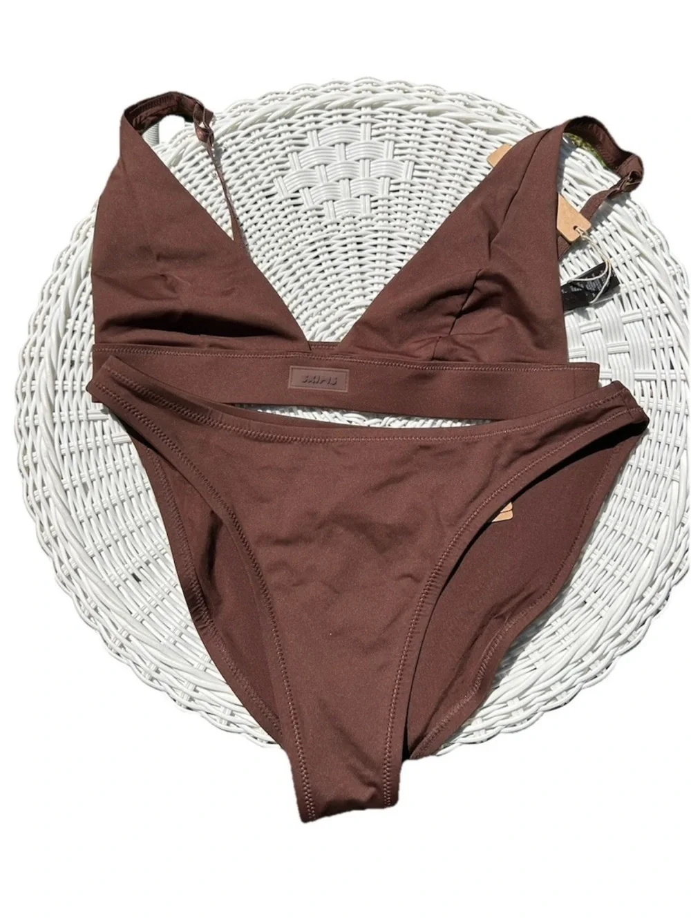 Skims Plunge Bikini Top & Bottom in Cocoa brown Size Medium